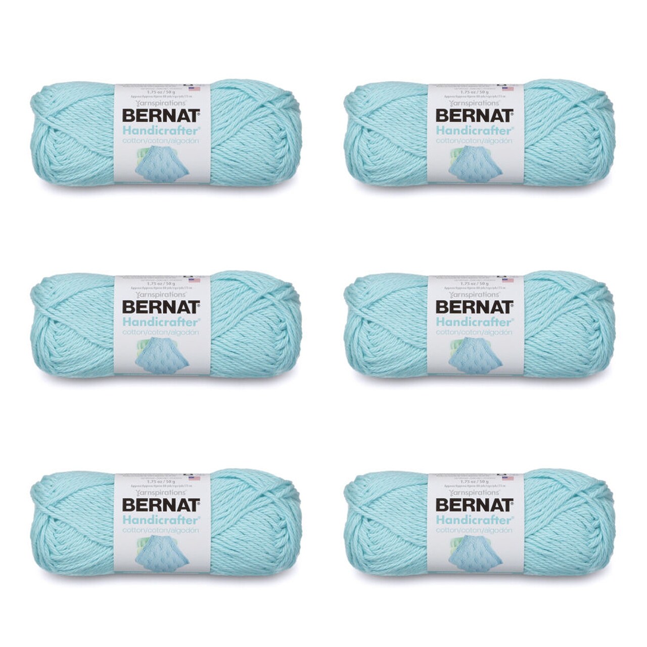 Bernat Handicrafter Cotton Robins Egg Yarn - 6 Pack of 50g/1.75oz - Cotton - 4 Medium (Worsted) - 80 Yards - Knitting/Crochet